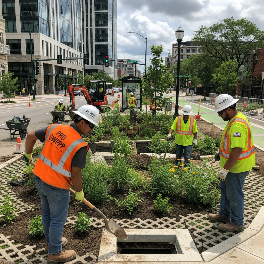 Bioretention area and green infrastructure stormwater management practice in urban setting, SWPPP requirements