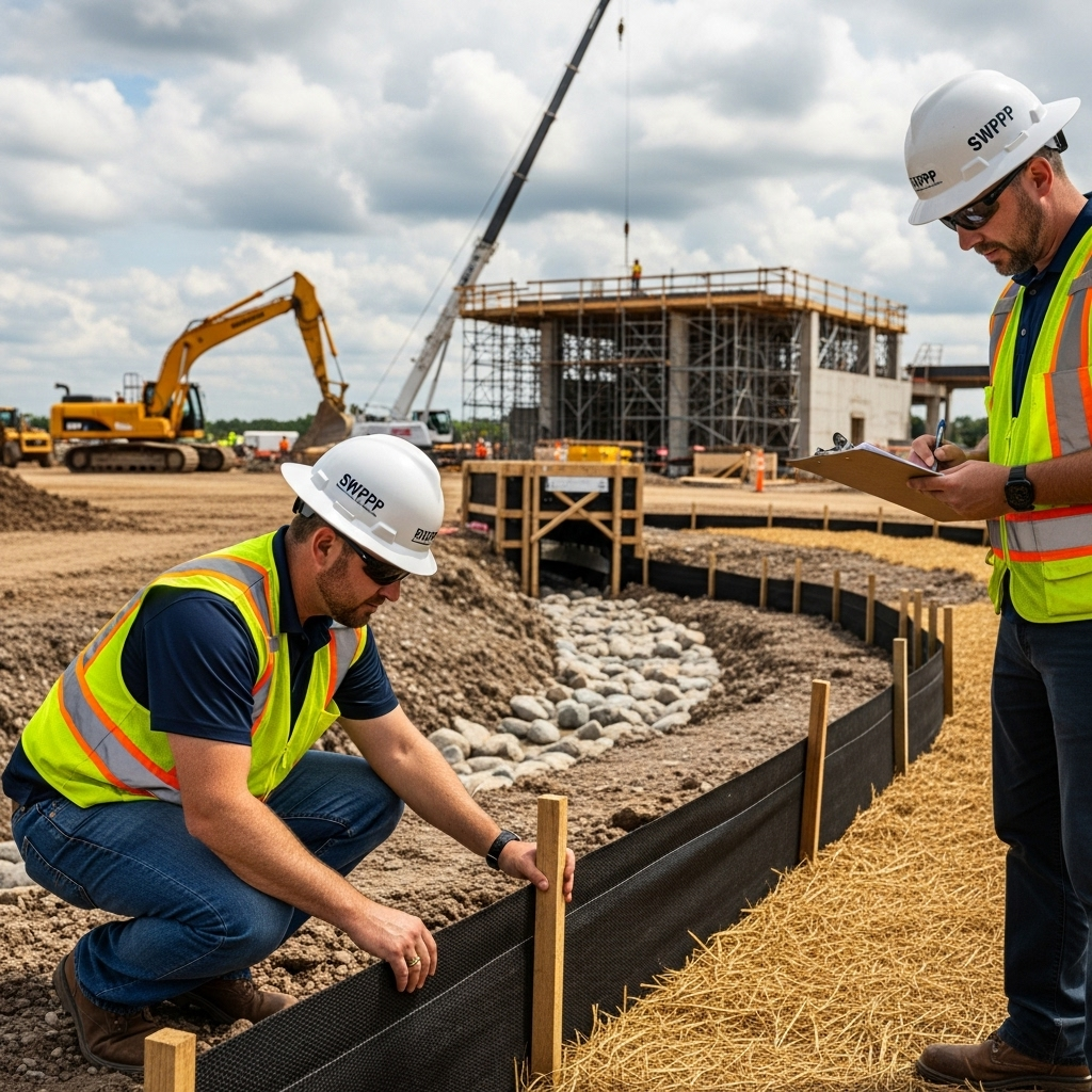 Inspector Checking Stormwater Best Management Practices At A Construction Site in South Carolina