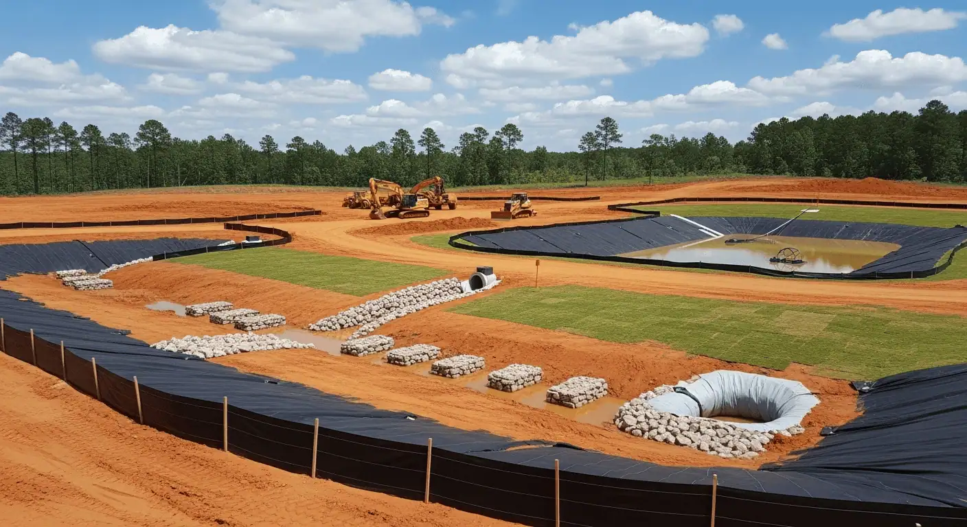 Georgia construction site with erosion and sediment controls in place, Georgia ES&PC Plan requirements
