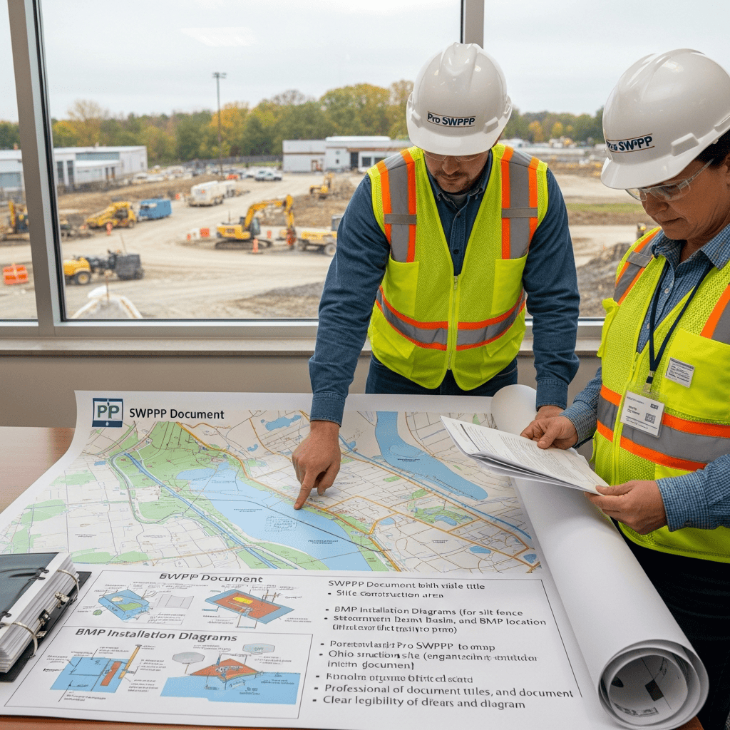 SWPPP Document With Site Maps And BMP Installation Diagrams For Ohio Construction Project