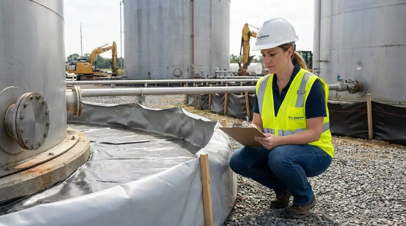 industrial site inspection with BMP controls and containment systems