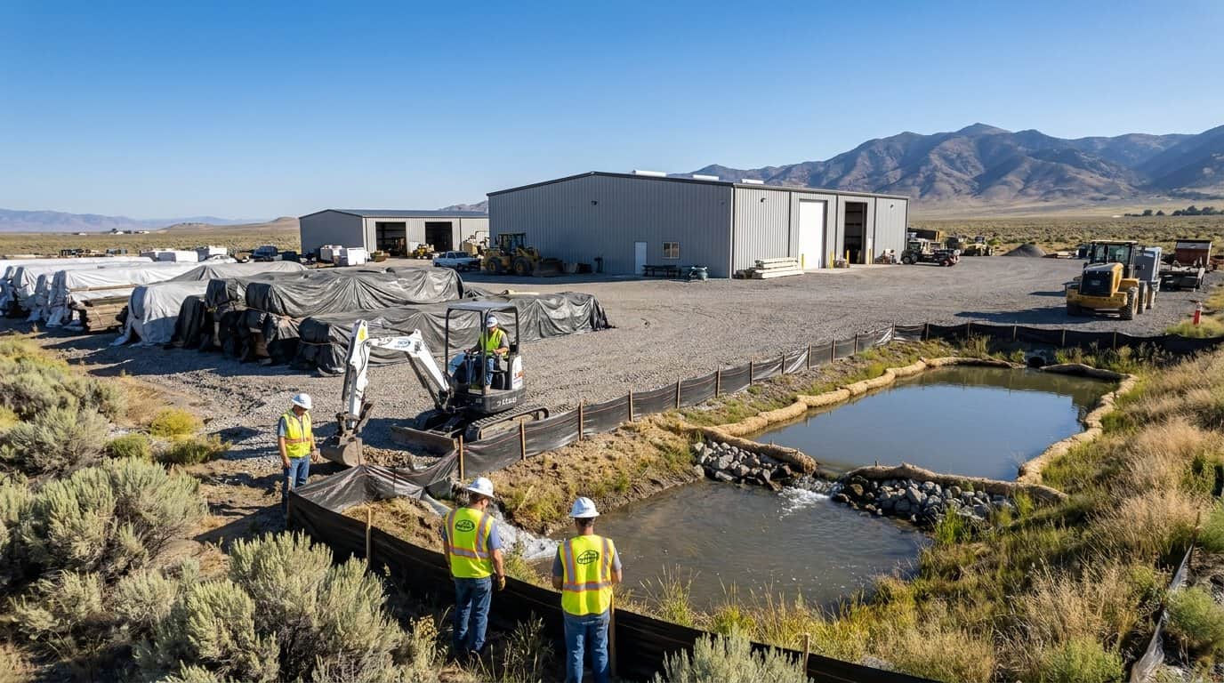 Industrial facility with outdoor material storage and stormwater controls in Idaho
