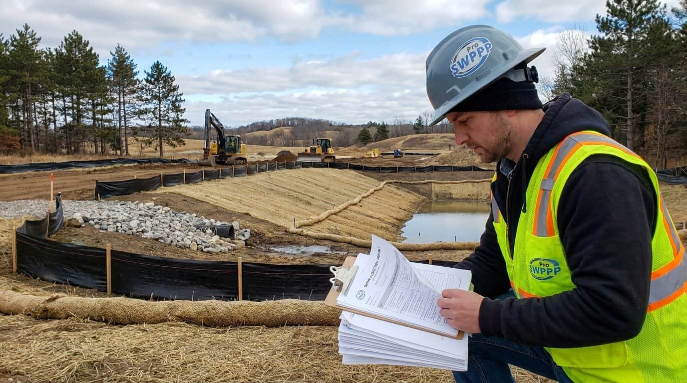 Minnesota construction project with installed BMPs and inspection documentation on-site