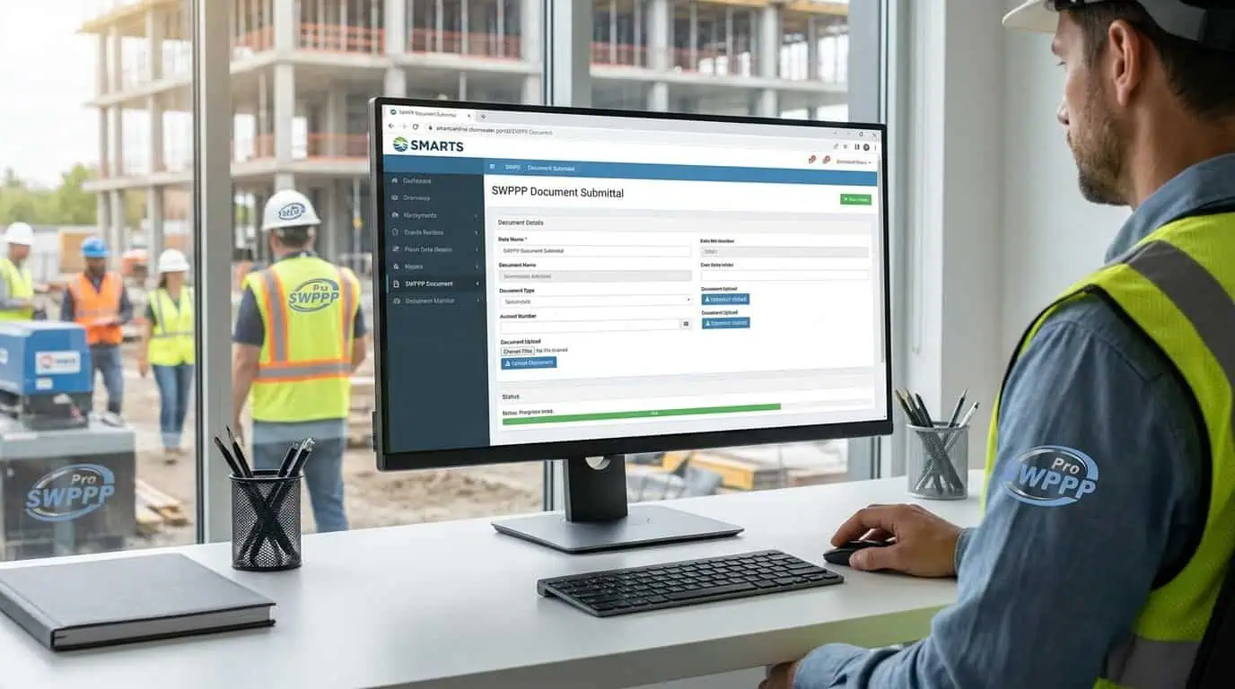 SMARTS online portal interface showing SWPPP submittal screen