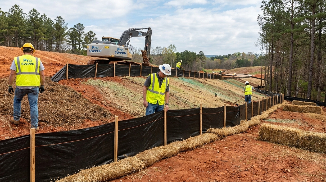 Georgia construction site with erosion and sediment controls in place before land disturbance begins