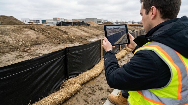 Erosion control measures being documented during site inspection